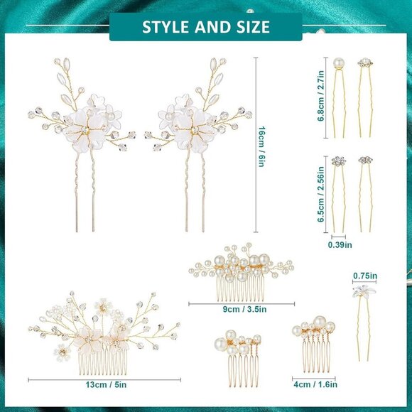 Bridal Hair Accessories Set 40 Pieces Wedding Pins Flowers Pearls Crystals main image 4